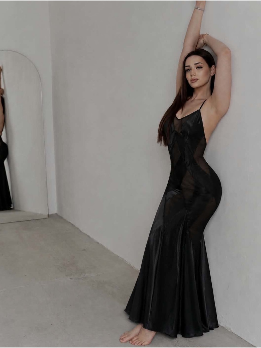 Frederick's of Hollywood Black Sheer-Panel Mermaid Gown